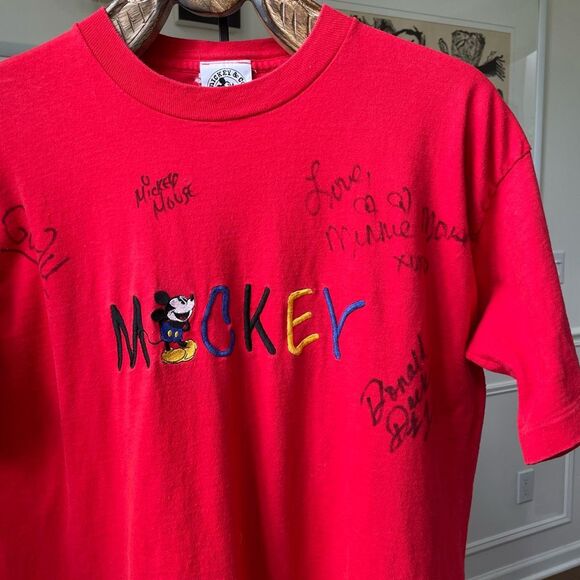Vintage 90s Mickey & Co Disney Red Autographed Tshirt XL - Picture 1 of 13
